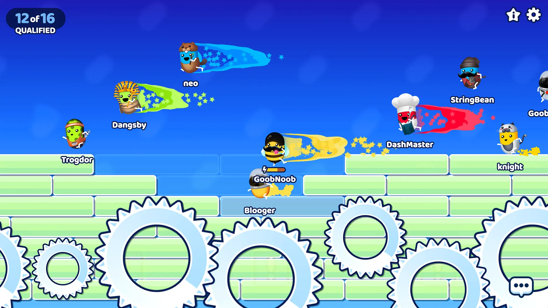 Goober Dash: racing through a course full of spinning gears