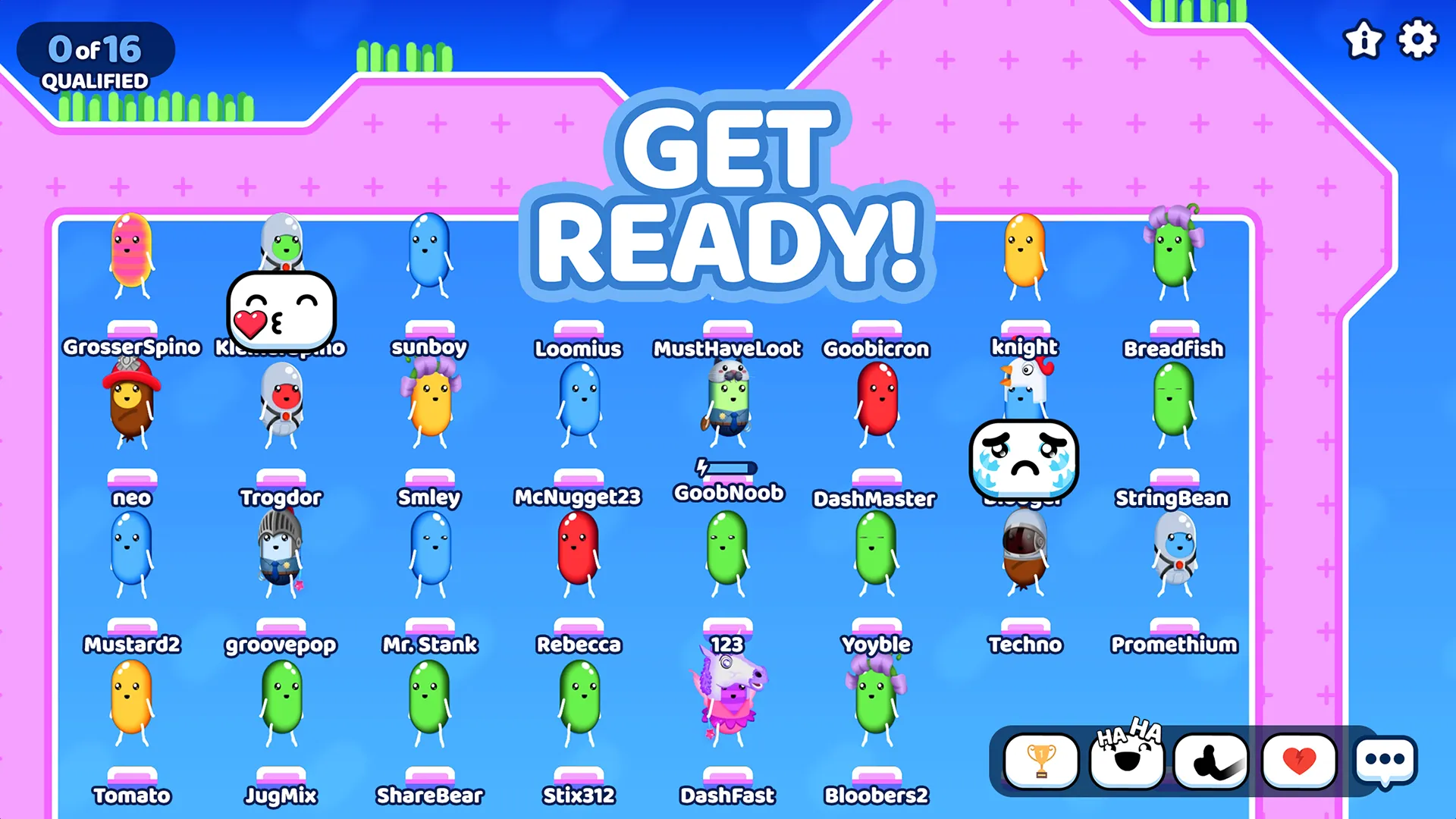 Goober Dash: the race lobby filling up with Goobers